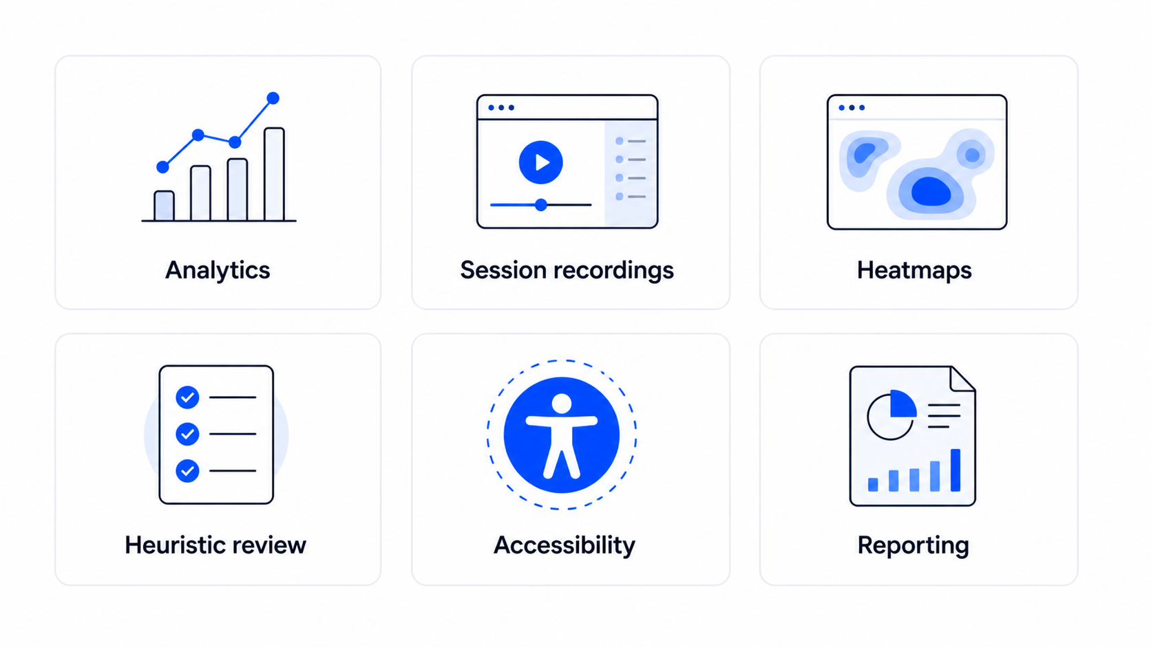 Six categories of tools used during a UX audit